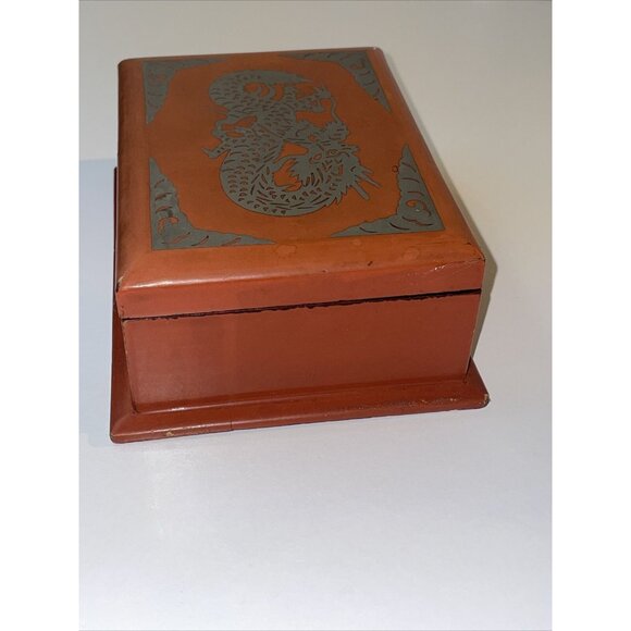 Vintage Japanese Dragon Trinket Jewelry Box Red Lacquer Bamboo MCM Read EL5 - Picture 4 of 13